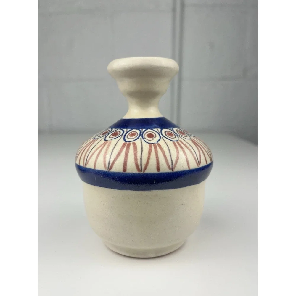 Vintage Cassetta Vietri Pottery Vase Weed Pot Cobalt Blue Red Geometric Italy 5